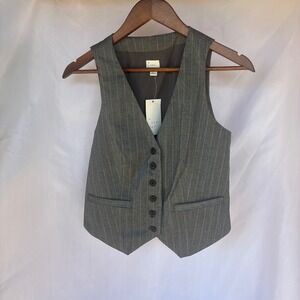 A New Day Pinstripe Tailored XS Grey NWT Button Front Office Siren Preppy Chic